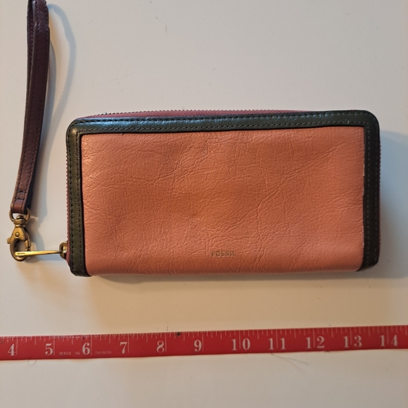 Fossil Handbags - ​Fossil Logan Leather Zip Around Wristlet Wallet-Colorblock Pink, Yellow & Navy